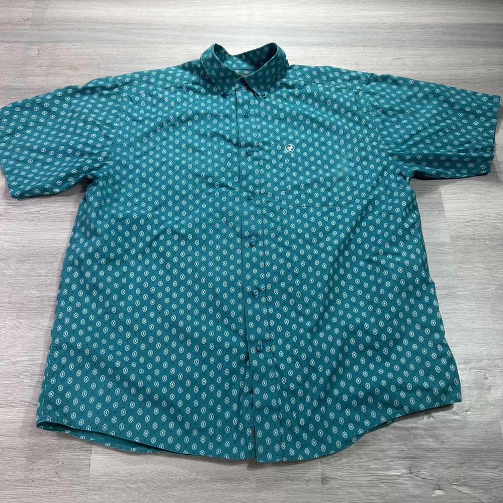 Ariat Paxon Classic Shirt Mens XL Blue Geometric Short Sleeve Button Up Cotton